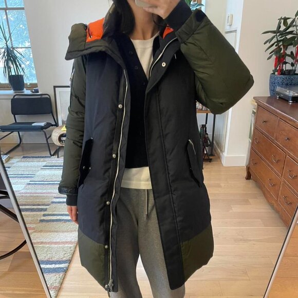Mackage Down Puffer Coat (Black & Olive with Orange Hood Lining) - Picture 2 of 8